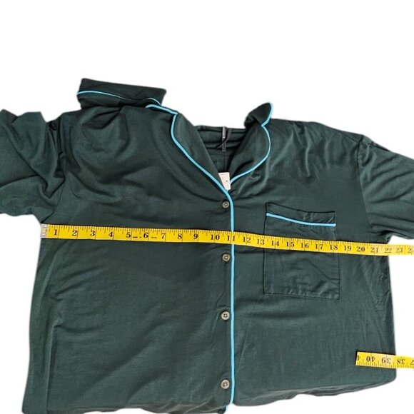 Anthropologie Womens Briar Piped Lounge Sleepwear Long Sleeve Shirt, Green, S - Picture 7 of 8